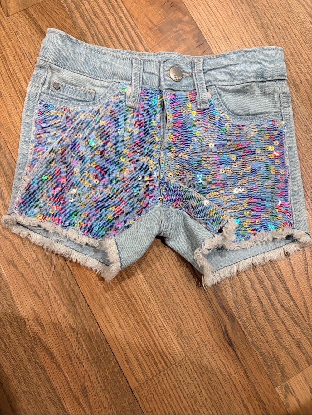 Kidspik Ruum brand toddler girl rainbow sequin denim shorts